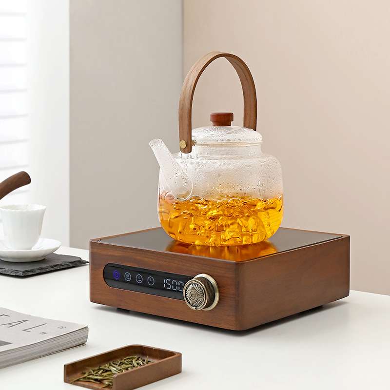 2025新品迷你茶炉黑胡桃实木小电陶炉围炉煮茶玻璃煮茶器具电热炉