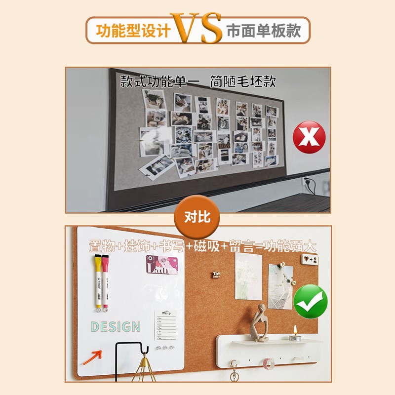 照片墙毛毡墙贴留言板背景板免打孔拍立得创意展示板软木板幼儿园