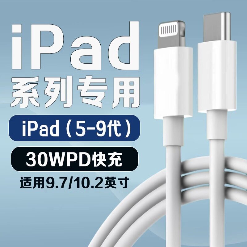 适用苹果iPad 9充电线30WPD快充10.2英寸平板ipad 5 6 7 8充电iPad 9.7寸平板充电线iPad第6 7 8 9代数据线
