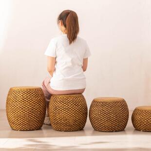 茶几圆凳坐墩沙发矮凳藤编板凳手工家用户外藤编实木客厅凳子创意