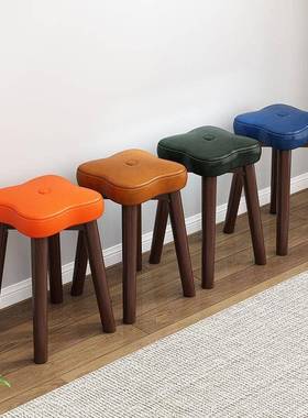 网红实木子家用原木凳可化叠放四叶AL102321餐厅软椅凳子简约凳卧