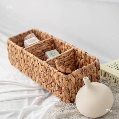风手工编织三分格纳筐桌面置物欧收筐储物篮葫tj#yfgsd芦草藤编美
