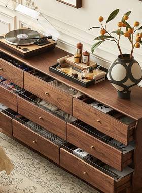 北餐美黑胡木实木九斗柜复ELC古卧室衣柜储物客厅收柜纳柜日式边