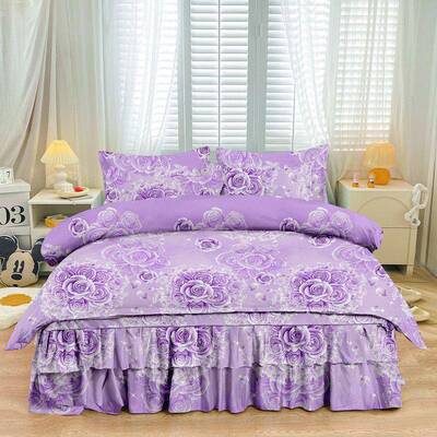 层DIK双磨毛花边床裙四婚件套庆被套床罩结婚比纯棉全棉双人床上