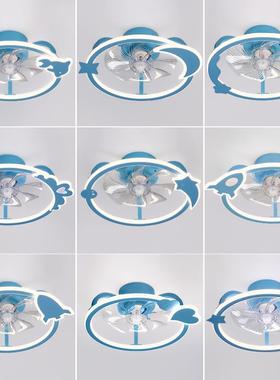 儿童扇吸顶QNU风房灯卧室公主吊扇灯厅餐厅客简约家用电风扇吊灯