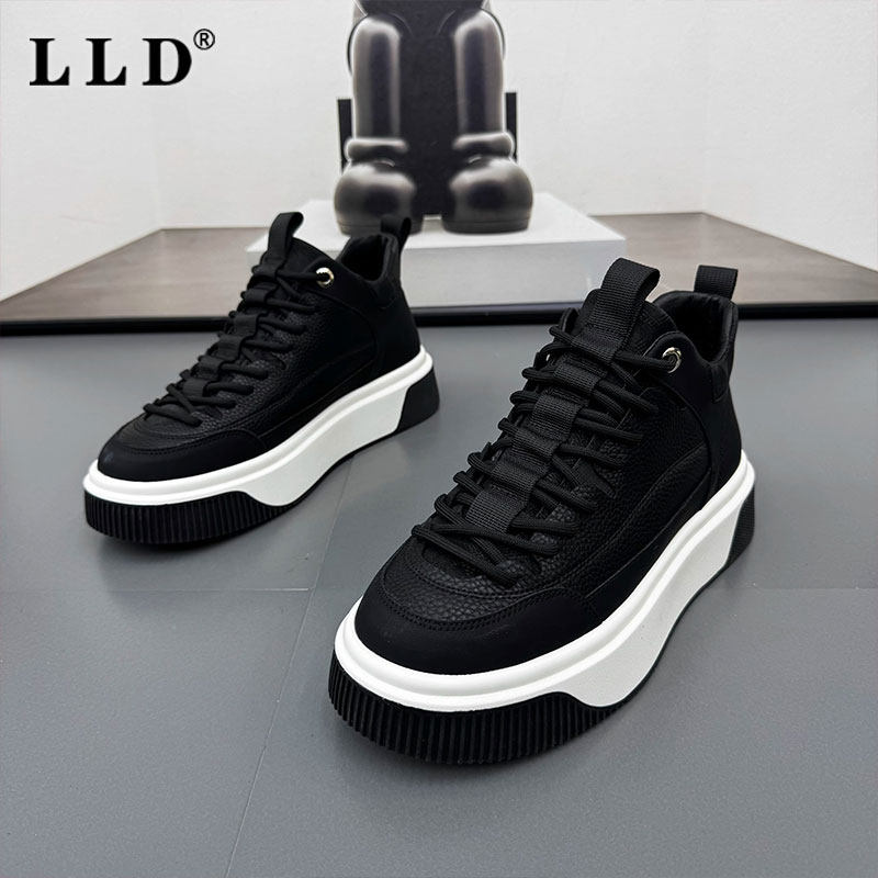 高端板鞋男2025春秋季新款潮牌商务厚底增高小白鞋中帮休闲运动鞋