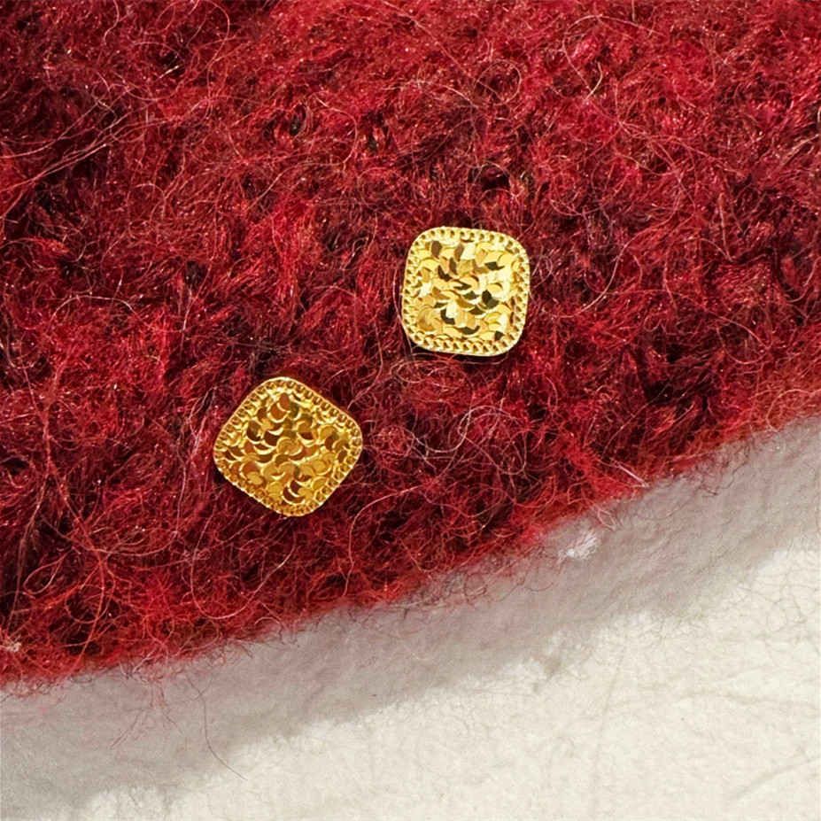 方糖碎冰冰耳钉 女纯银镀18K黄金色方块方形爆闪耳环耳饰小巧精致