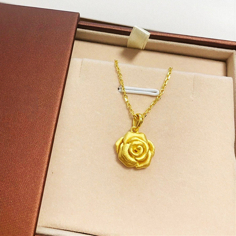 立体花蕊项链 女纯银镀18K黄金色玫瑰花吊坠锁骨链时尚百搭送礼潮
