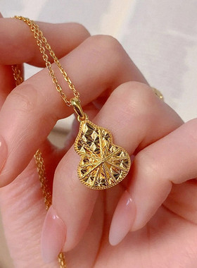 镭射编织葫芦项链 女纯银镀18K黄金色爆闪福禄锁骨链气质新年礼物