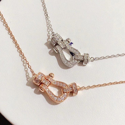 满钻马蹄扣项链女纯银镀18K