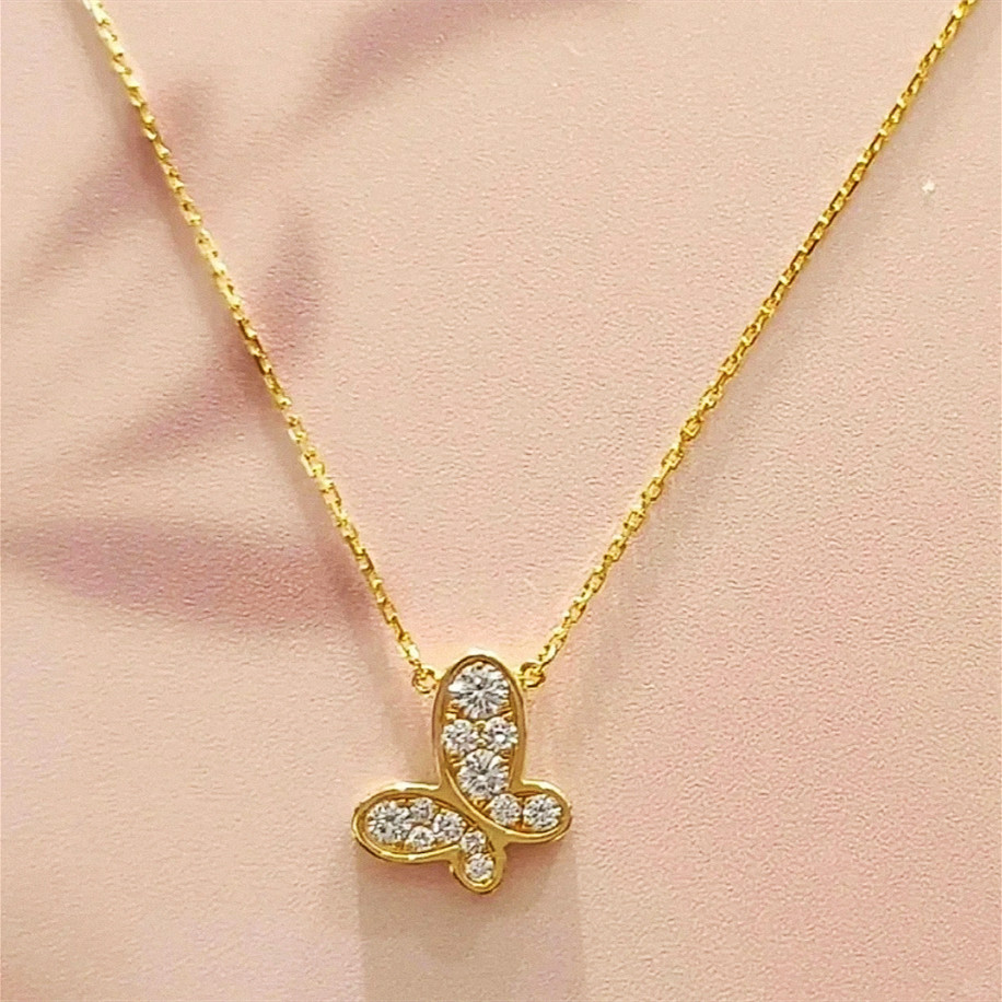 无敌蝴蝶纯银镀黄金色锁骨链
