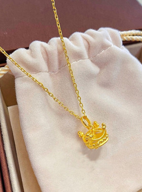 周先生在逃公主皇冠项链 女纯银镀18K黄金色王冠锁骨链宫廷风高级