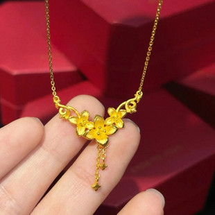 周先生丁香花流苏项链 女纯银镀18K黄金色四叶草锁骨链设计婚嫁潮