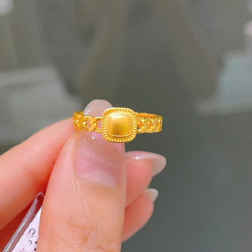 流金岁月 小面包戒指 女纯银镀黄金色方形对戒食戒开口可调节时尚