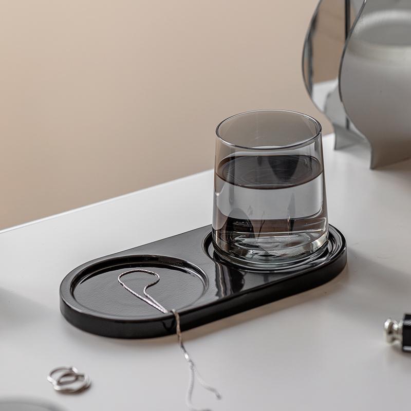 速发简约酒店民宿黑色漱口杯套装带托盘情侣洗漱刷牙杯家用玻璃牙