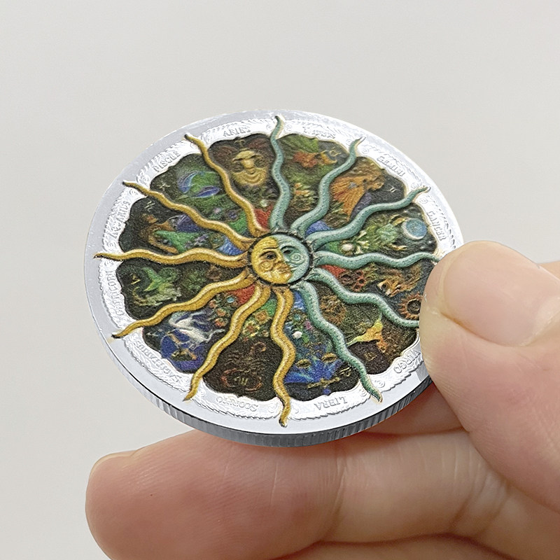 新品彩绘十二星座银币 金属指尖硬币幸运币欧美风送女友创意小礼