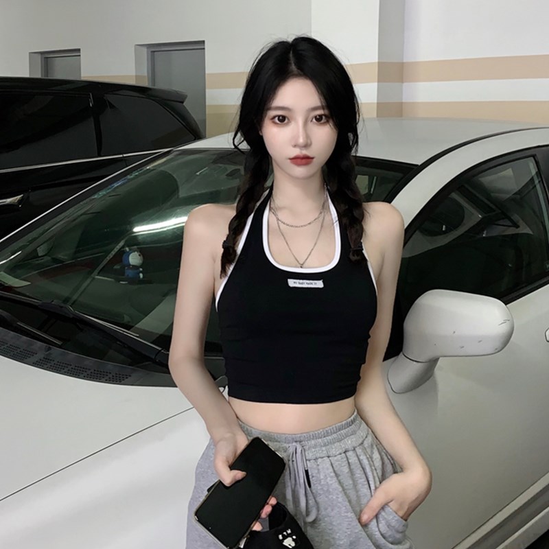 速发吊内小背心短款性感黑色紧身外穿辣妹挂脖心机带上打底美背搭