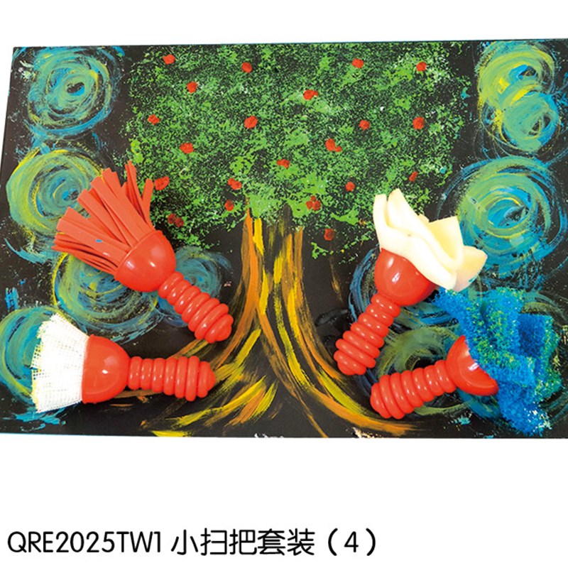 现货速发小扫把套装儿童旋转绘画工具创意画笔海绵水彩画刷幼儿园