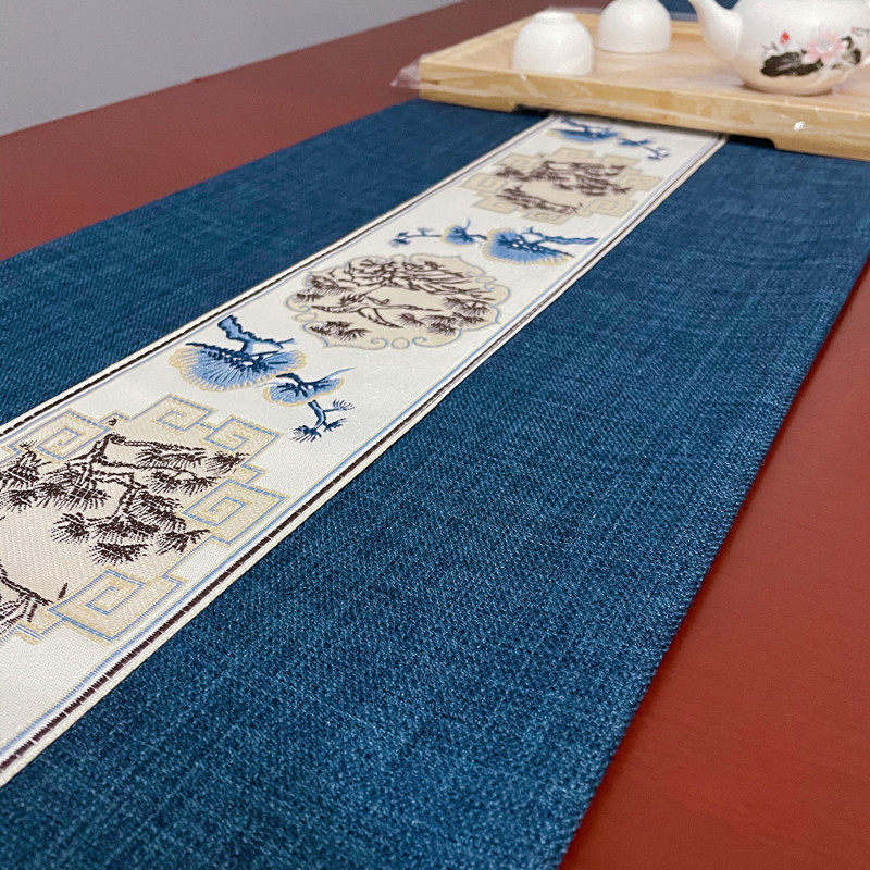 速发桌旗新中式茶麻布垫桌艺棉席餐桌茶几电视柜长条桌布旗布盖布