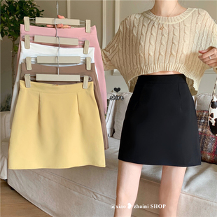 速发学生黑色半身裙春季 年子2高腰裙子小个新a字包臀短裙 202款