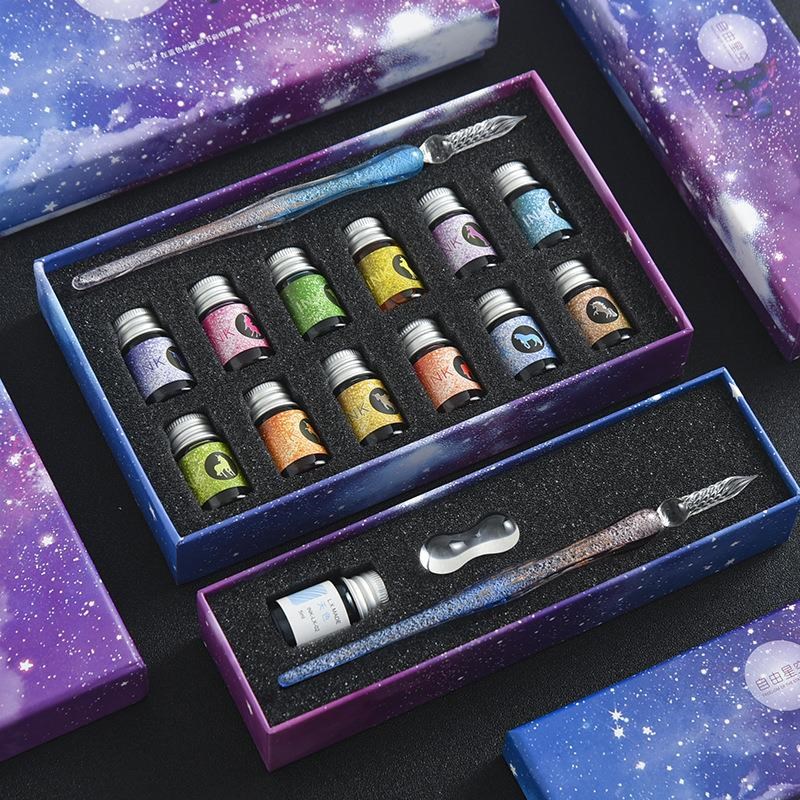 速发手工水晶笔玻璃创蘸水笔星空笔复古学生用沾笔水墨意可爱生日