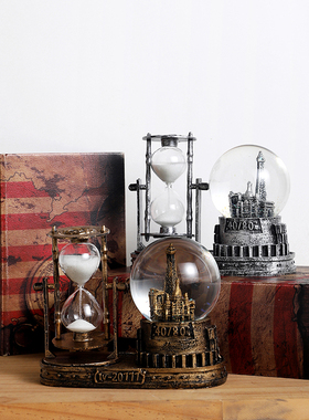 速发创意复古欧式小灯夜灯桌面床朋摆件水晶闺沙漏送男头友球蜜礼