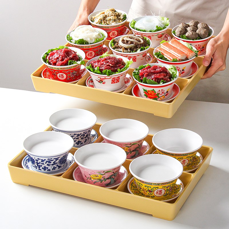 速发密胺餐具六碗茶碗四盖九宫格套杯茶装市井重庆老式火锅店菜碗