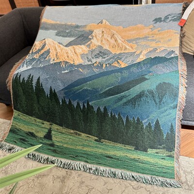 速发布谷【贡嘎雪山】风景挂毯上墙 针织线毯沙发毯床上盖毯装饰