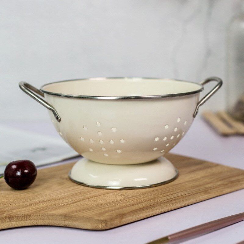 速发粉颜风水白色小奶大号沥水双耳碗号果盆水果盘水果篮防锈包邮