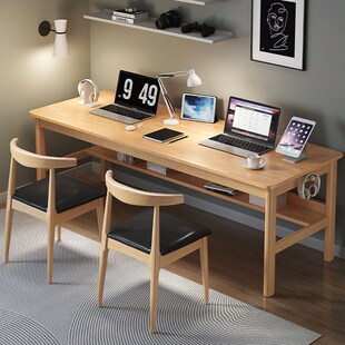 速发实木双人书写家用卧室简易台式电脑组长条办公桌学生桌字桌椅