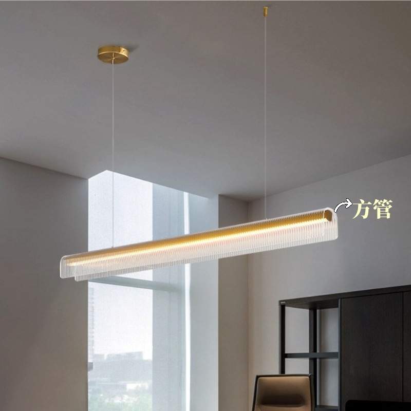 现代设计师款极简长条一字波纹餐厅吧台吊灯亚克力书房办公书房灯