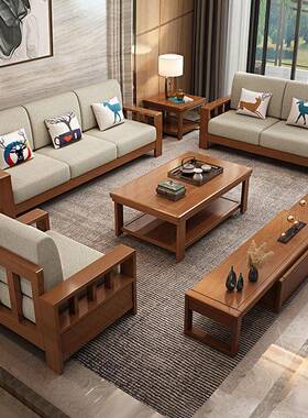 圆联世NED家实客木沙发现代式沙发厅组合冬中夏两用储物款布艺木