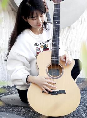 41寸吉民u谣吉Q他gitar云杉南阳木五段E电AZG箱他成人初学吉他乐