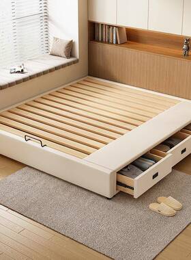型无床头储式物床三纳抽屉收床OUS小户榻榻米床排骨架床带抽屉皮
