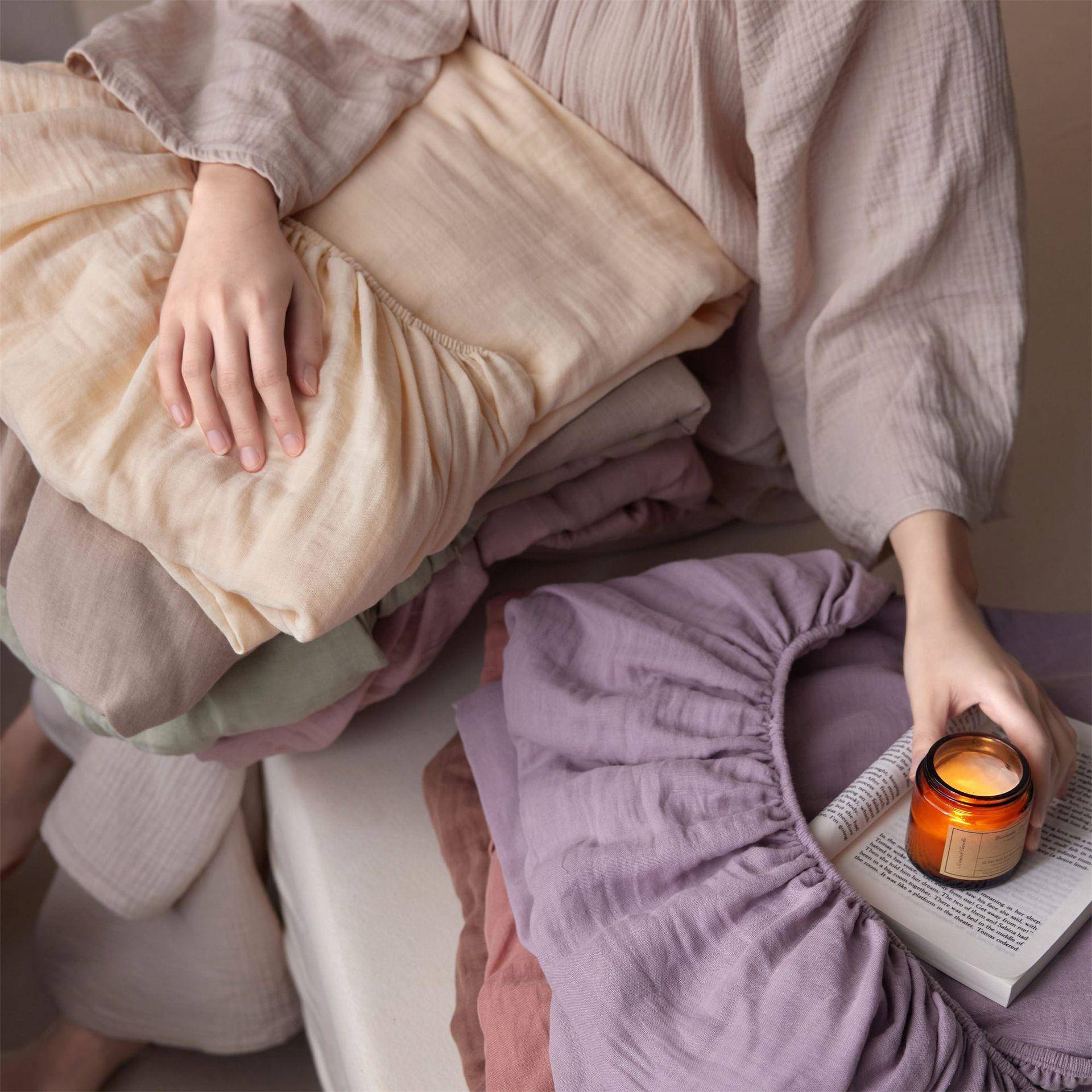 母婴A类全棉双层皱皱床QUE笠纱件席梦罩思床垫保单护纯棉床罩防尘