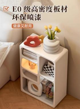 床代头柜简现奶油风创意小型茶几卧床CHT22082室床边约书架收纳柜