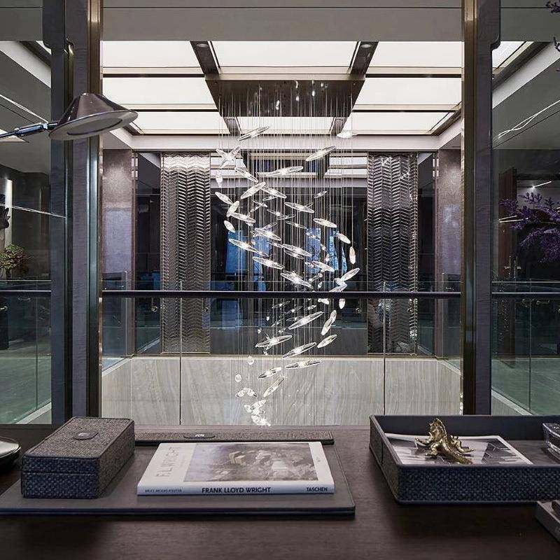 鱼别墅复式楼客水晶吊灯代简约螺旋群lo23063f现t公寓挑空厅楼梯,家装灯饰光源,智能吊灯,淘宝优惠券,粉丝福利购,淘宝优惠卷