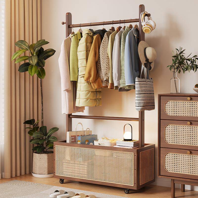 YAYJ2108实木衣帽架家用可移落动挂地衣架物脏衣篓一体衣服收纳架