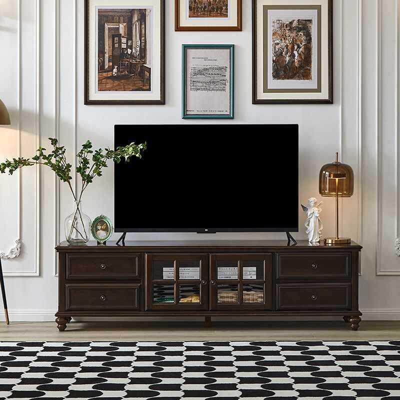 式美式纯全实ZVT木电视几组合欧中古风法式柜复古轻茶奢原木客厅