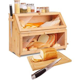双层竹竹制面包箱热销家544用厨房防拆面包尘箱可卸木面包箱收纳