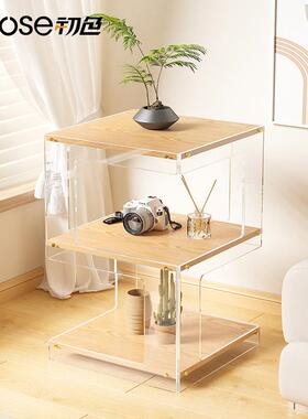 简多层落地明置物架透亚边克约力木制床头柜几卧室RYW整理收纳架