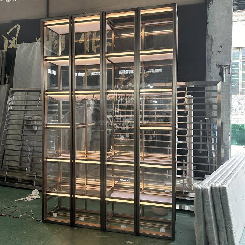 现代简约不锈钢红酒酒柜亚力展克示ZBH架客厅靠带灯红架烟酒展墙