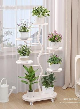 新款轻奢花架子室内家用地式阳移KVS台落置物架可动带轮盆多层花