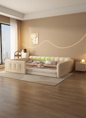 奶油风泡芙床二胎子大一家四口皮艺亲床防摔护栏拼接榻米NNS组榻