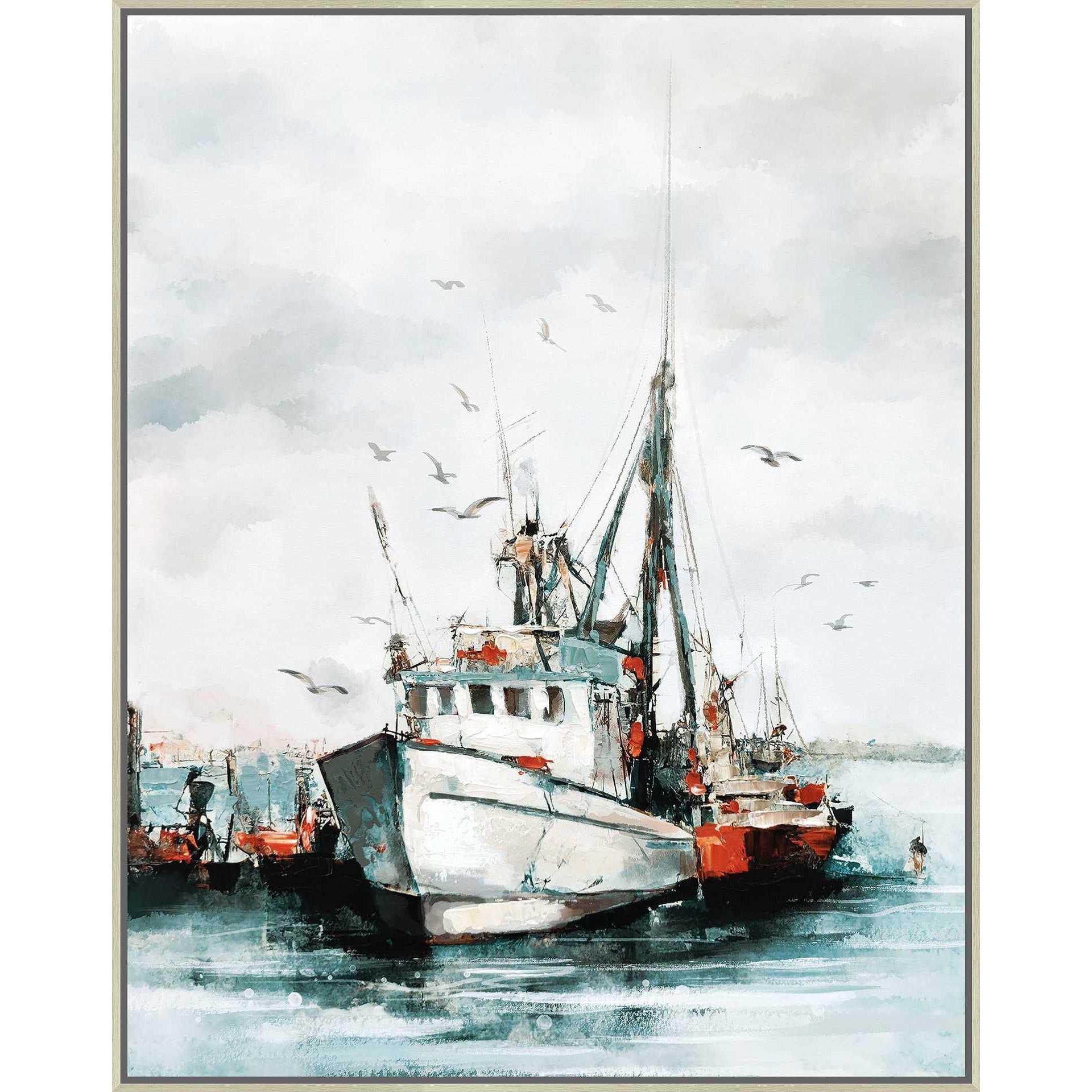 【直播推荐】热销北欧风帆船半手绘油画 小尺寸客厅装饰画晶瓷卧