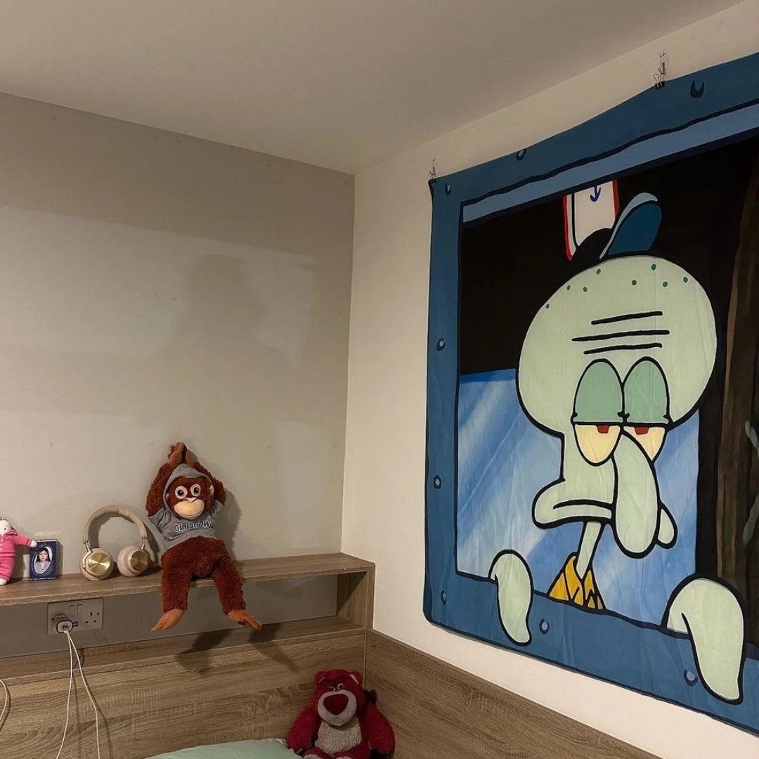 海绵宝宝章鱼哥挂布墙面装饰宿舍卧室床头背景布艺挂画送安装工具图片
