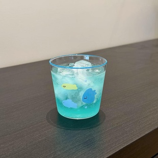 耐高温夏季 杯子家用喝水抽象小鱼玻璃杯女男生款 饮料杯高颜值礼物