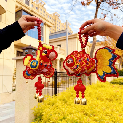 生肖小马锦鲤醒狮铃铛挂饰