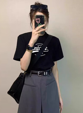 白色T恤女短袖夏季2023新款韩版宽松ins潮半袖体恤设计感小众上衣