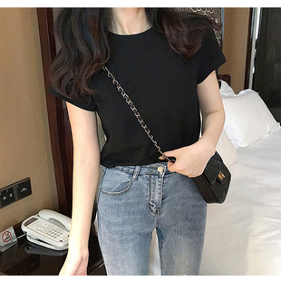 内搭纯棉半袖 2024新款 t恤女修身 白色短袖 体恤百搭紧身上衣潮 夏装